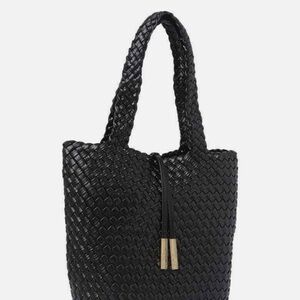 EUC 👛 - Calvin Klein Black Woven Tote Bag with Gold Detail